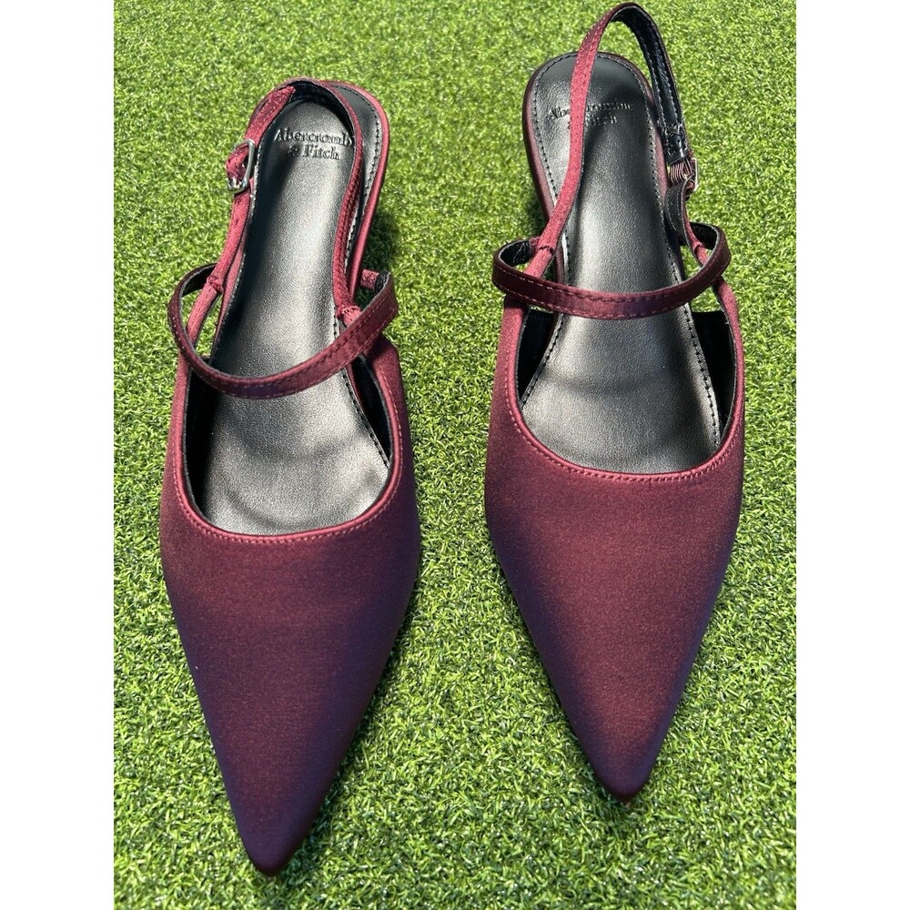 Abercrombie & Fitch Slingback Heels Wine Burgundy Satin Pointed Toe Size 8.5